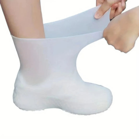 1 Piece of Latex Rain Boots Waterproof Shoe Cover White, Rain Shoe Cover, All Day Comfortable Elastic Fit, Unisex Shoe Cover
