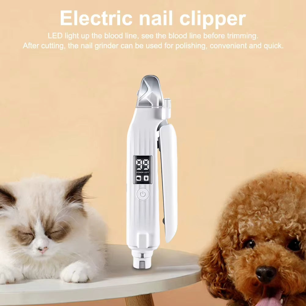 Cortauñas eléctrico 2 en 1 para mascotas con luces LED