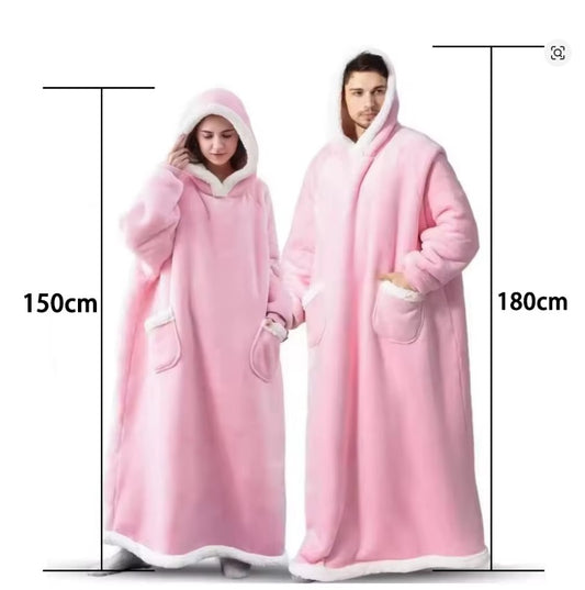 Pijamas con manta de franela súper larga de 180cm con mangas