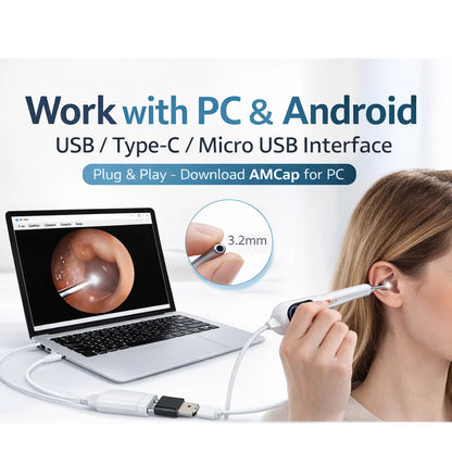 3.2mm Ear Endoscope Camera USB Otoscope Visual Ear Cleaner for Android PC Type-C Micro USB Ear Wax Removal Tool HD Camera