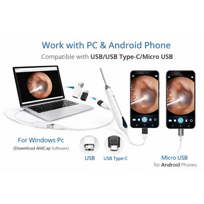 3.2mm Ear Endoscope Camera USB Otoscope Visual Ear Cleaner for Android PC Type-C Micro USB Ear Wax Removal Tool HD Camera