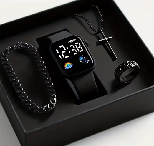 Juego de 4 Piezas para Hombres: Reloj Digital Inteligente y Combo
