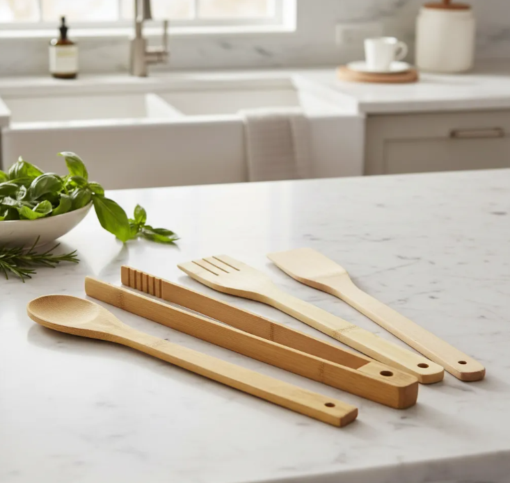 Set 4 Utensilios De Cocina En Bambú.