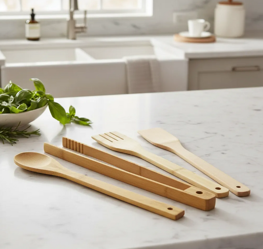 Set 4 Utensilios De Cocina En Bambú.