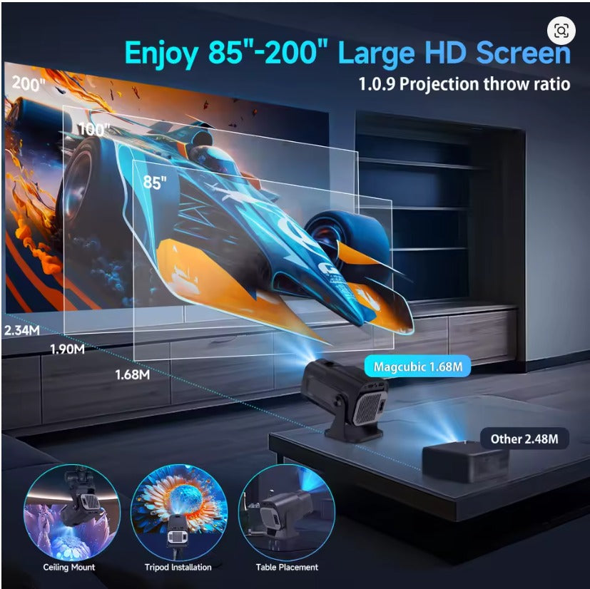 HY320 Mini Proyector Portátil 720P Android 11 4K WiFi6 BT5.0 Giratorio 180°