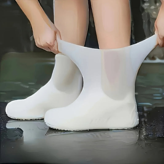 1 Piece of Latex Rain Boots Waterproof Shoe Cover White, Rain Shoe Cover, All Day Comfortable Elastic Fit, Unisex Shoe Cover